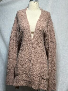 Free People Blush Pink Alpaca Blend Boucle Cardigan Oversized Sweater Small